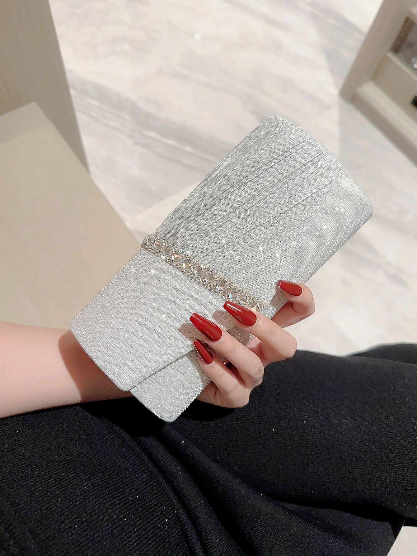 Women\'s Wedding Clutch Bag Luxury Rhinestone Bow Handbag Banquet Evening Party Purse Chain Diagonal Shoulder Bags For Women