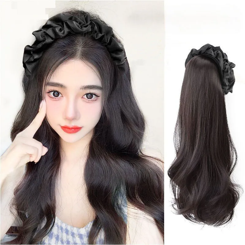 Wig Women\'s Long Hair U-shaped Half Head Cover Cloud Hair Hoop Large Wave Integrated Wig Head Cover