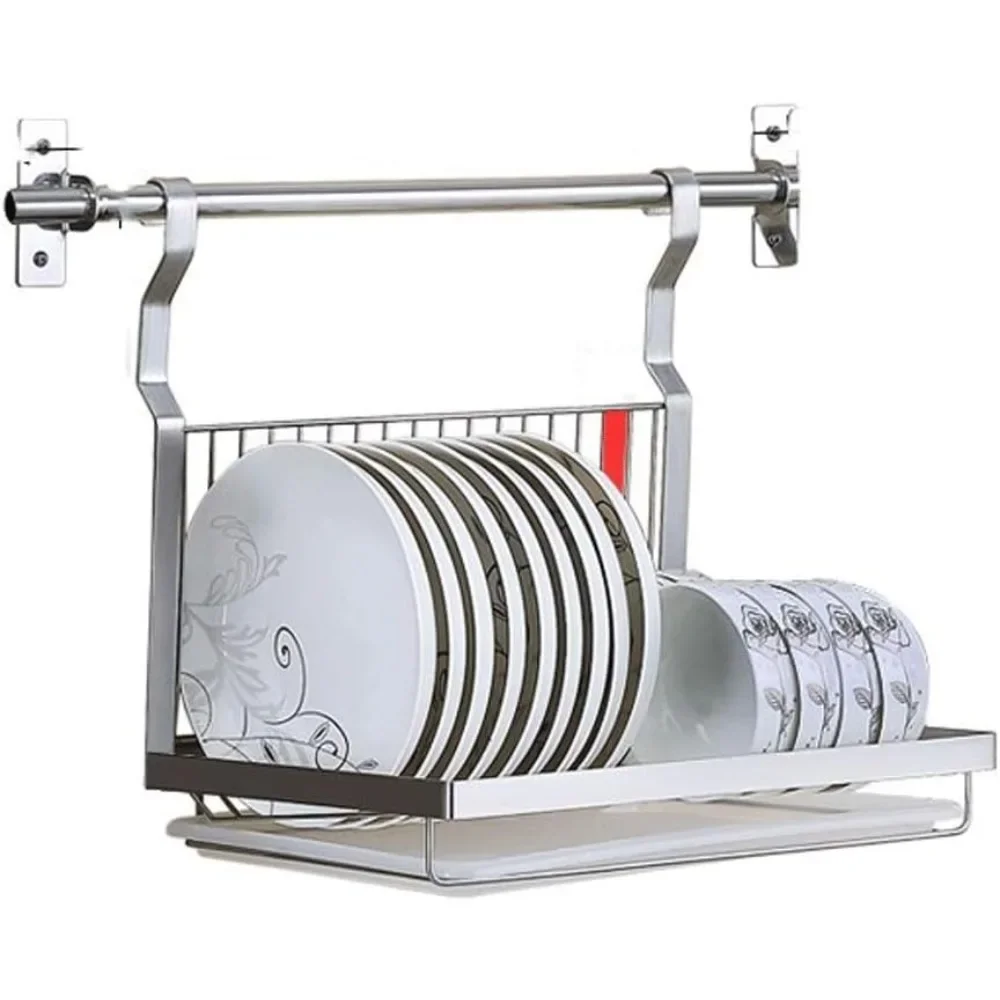 

Stainless Steel Storage Rack, Hanging Dish Rack, Drain Basket, Wall Mounted Kitchen Rack, Space-Saving