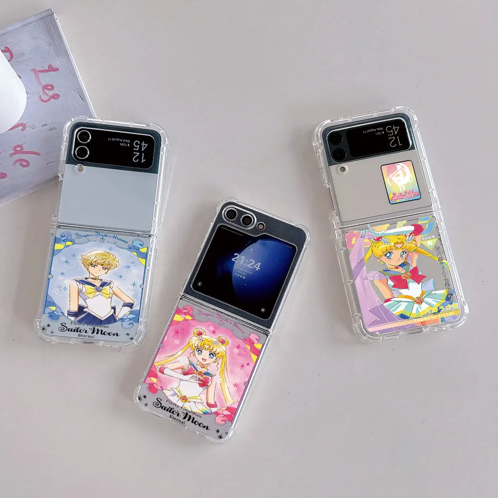 Cute Magic Girl Sailors Moons Phone Case for Samsung Galaxy Z Flip 3 4 Z Flip 5 Z Fold 4 5G PC Soft Anti-fall Back Cover