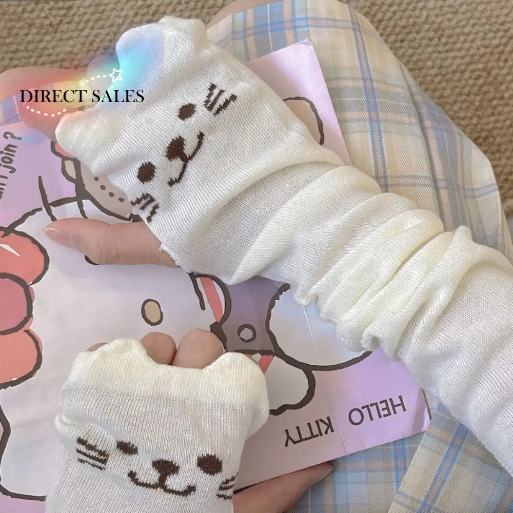 

Kawaii Fingerless Kitty Paw Arm Sleeves Breathable Thin Cat Claw Arm Cover Cotton UV Protection Cat Oversleeve JK