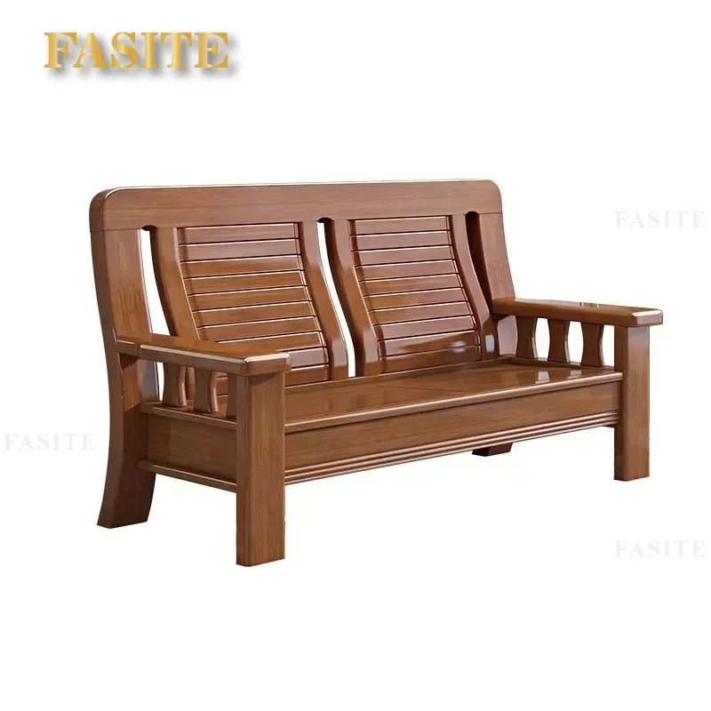 For Living Room Chinese Solid Wood Sofa 3 Seater Log Furniture Small Apartment Dual Purpose Spring Autumn Winter Summer