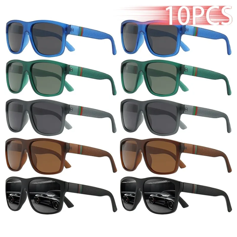 10er-Pack Unisex-Sonnenbrillen mit Streifenmuster, quadratisch, im Vintage-Fahrstil, perfekt für Reisen und Urlaub.