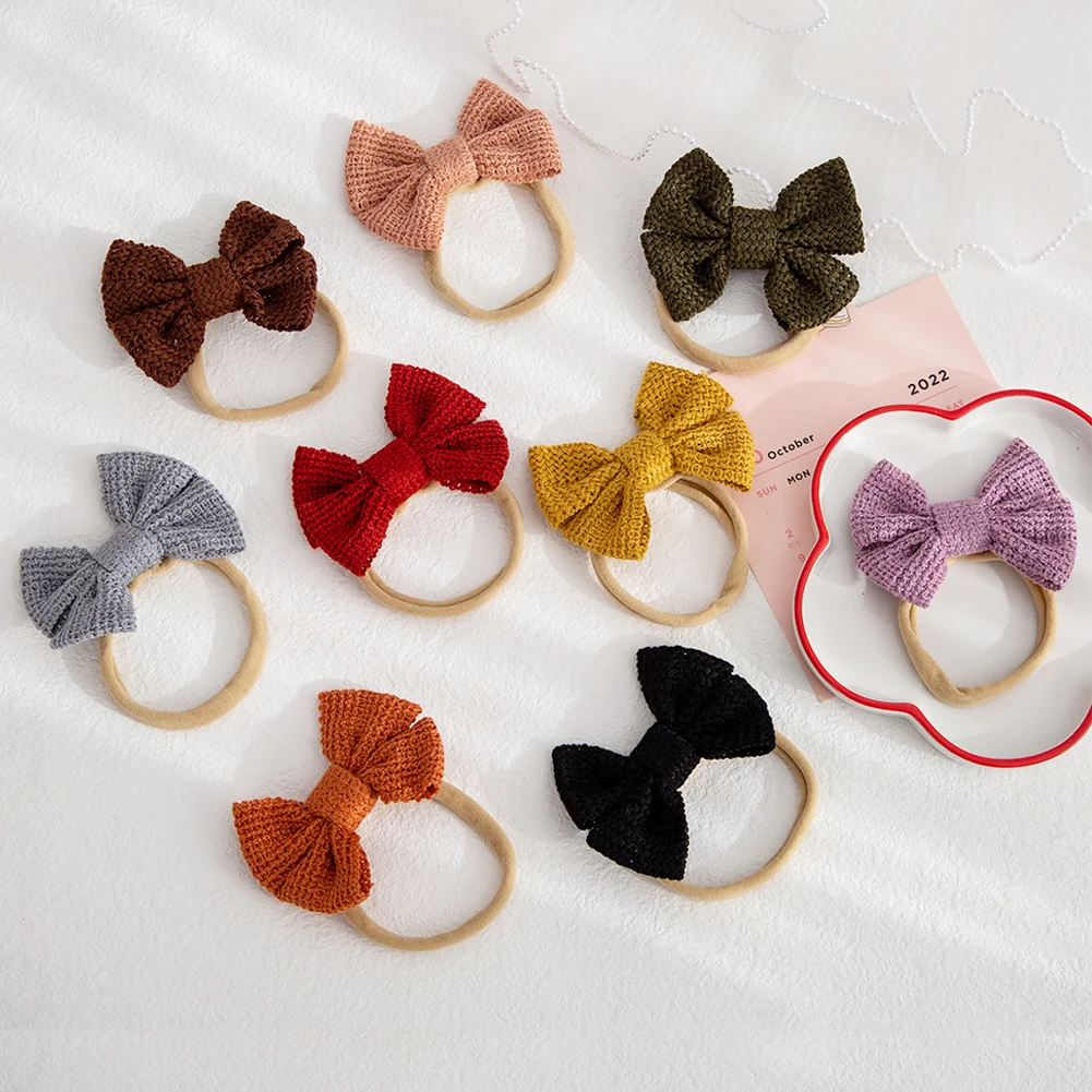 Knit Cotton Bow Baby Headbands Korean Newborn Elastic Nylon Hair Bands Handmade Kids Headwear Fashion DIY Accessories