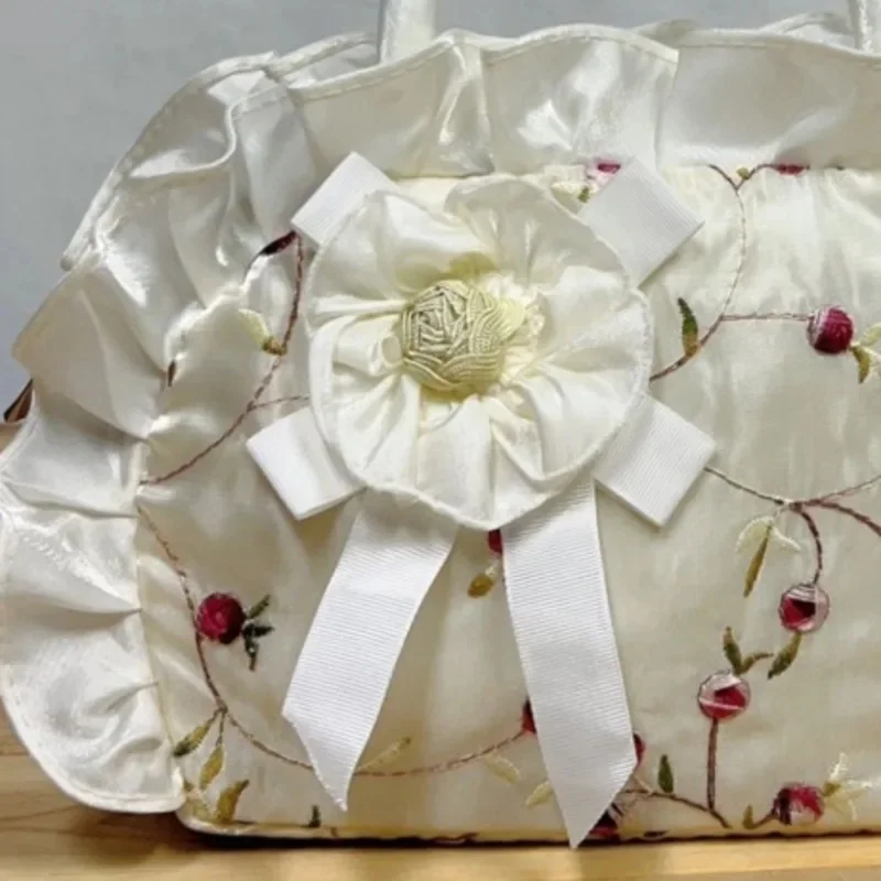 Bolso de mano para mujer, bolso de mano de encaje con lazo coreano, bolso pequeño hecho a mano con cambio de flor para mamá, bolso de tela para teléfono móvil de alta capacidad para ir al trabajo