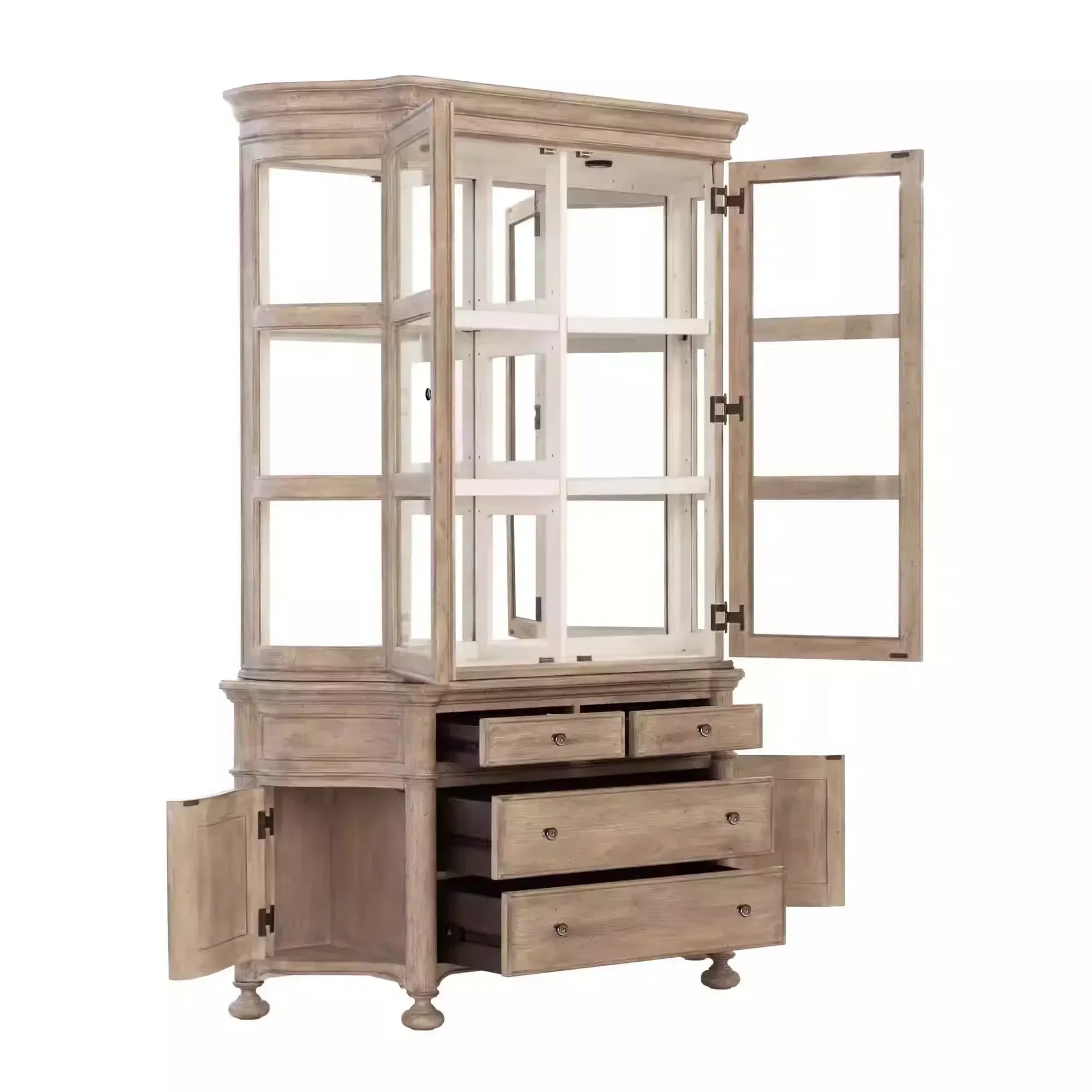 American solid wood glass dustproof French double door dining side cabinet living room multi-functional storage cabinet