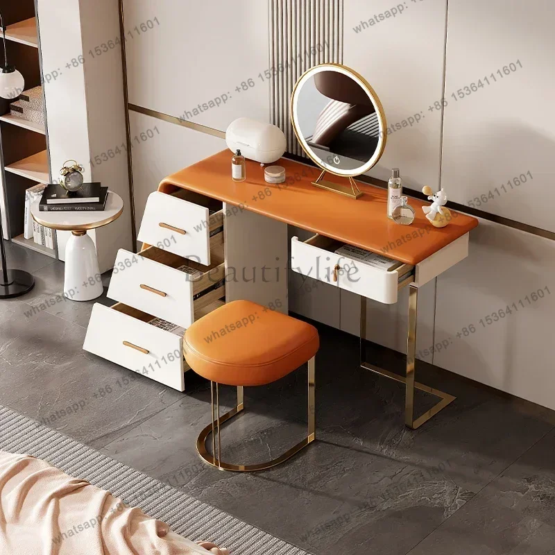 

Smart Home Storage Drawers Vanity Table Stool Modern Makeup Luxury Dressing Table Orange Bedroom Coiffeuse De Chambre Room F