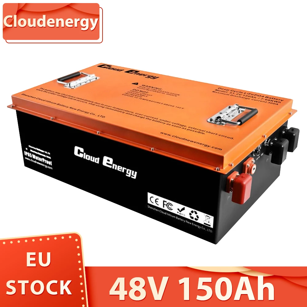 Cloudenergy 48V 150Ah LiFePO4 Deep Cycle Battery Pack for Golf Cart, 7680Wh Energy, Built-in 300A BMS, 6000+ Cycles Life