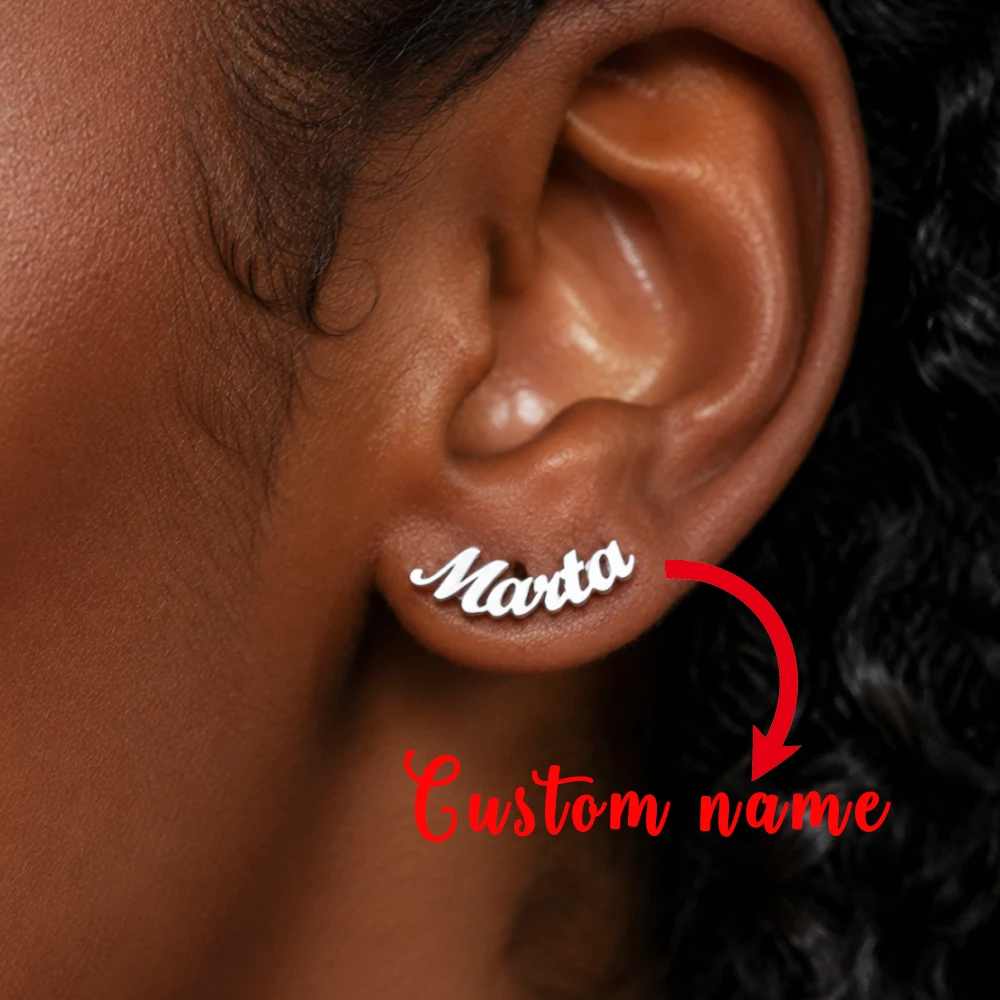 Hypoallergenic Custom Name Stud Earrings For Women Stainless Steel Personalized Customized Earrings Jewelry Gift For Mom/Girl
