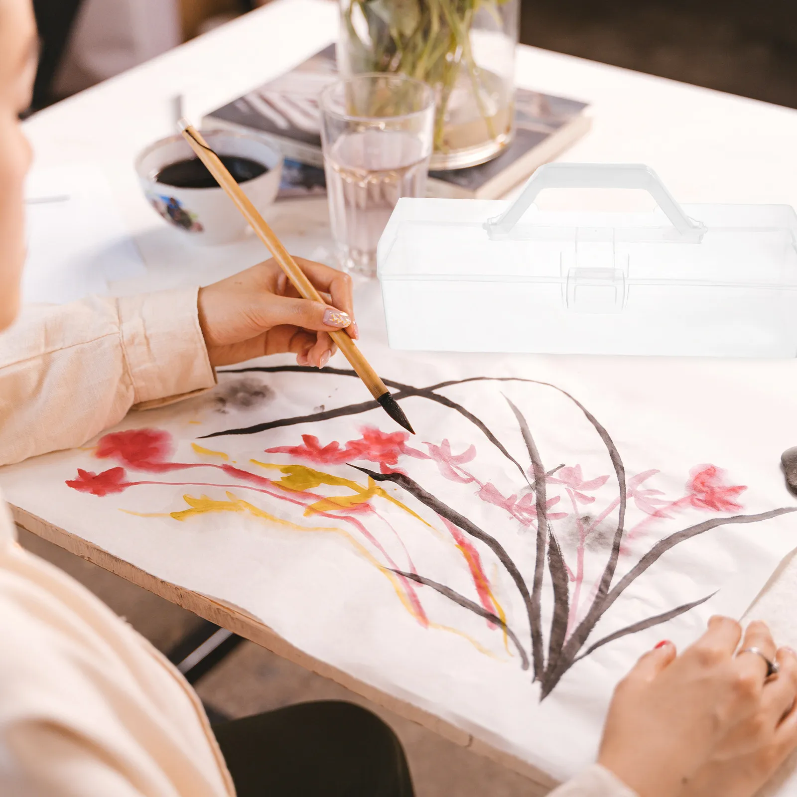 

Портативный прозрачный пенал-органайзер для акварельных ручек, кистей для рисования и художественных принадлежностей DIY, прочный, ударопрочный