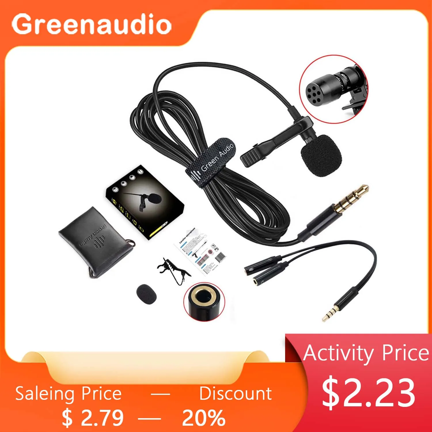 GAM-141D High Quality Wholesale condenser lapel clip lavalier microphone mini mic for computer camera recording