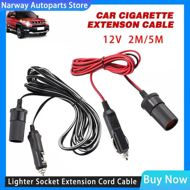 12V 5A Car Cigarette Lighter Socket Extension Cord Cable 2/5Meter Male Plug To Female Socket Extension Cable Car Interior 2023