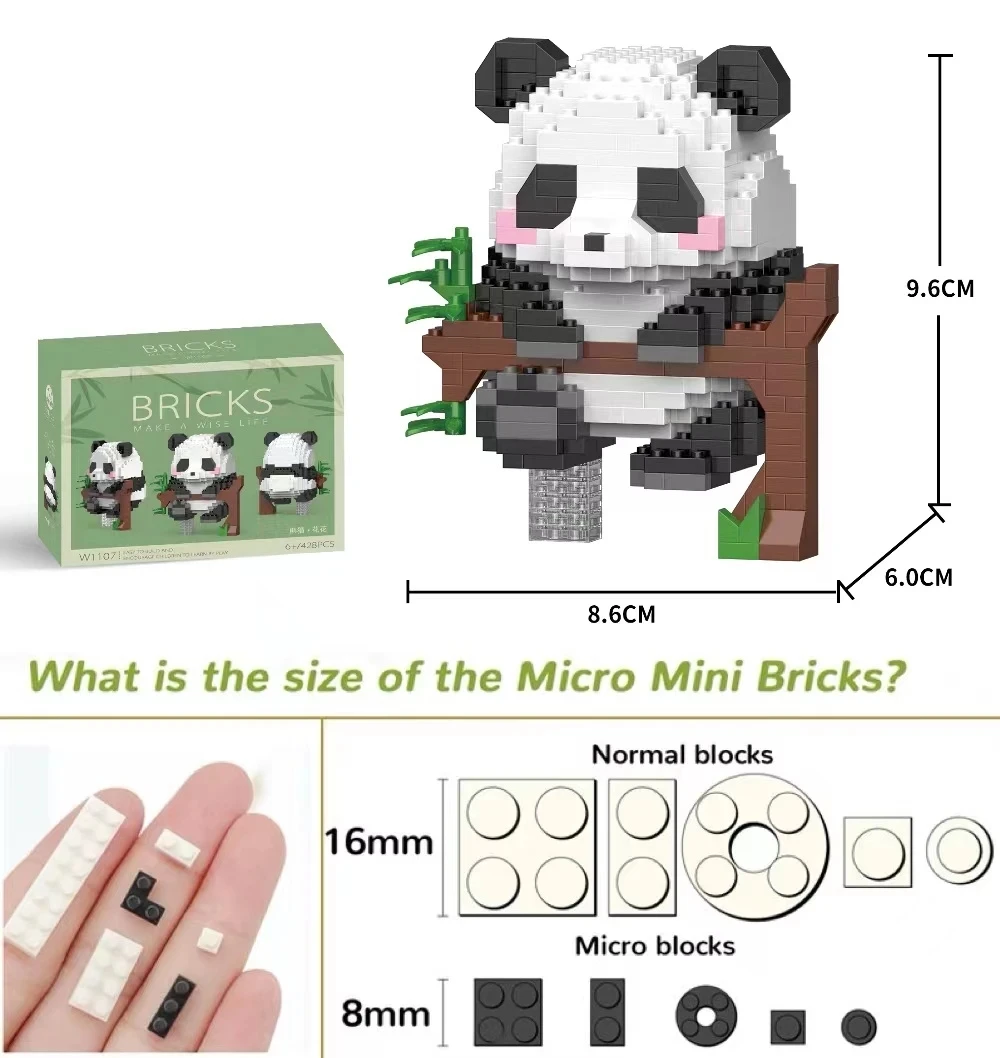 New Kawaii Panda Series Micro Particle Building Block Creative Cute Animal DIY Assembled Bricks Toys For Chillren Christmas Gift