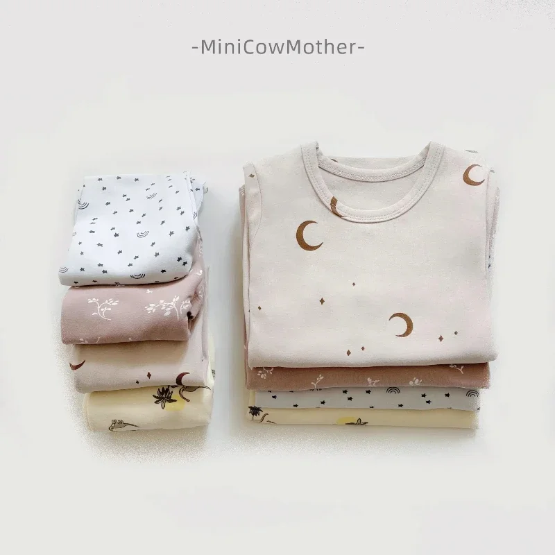 

Nordic Style Children's Autumn/winter Baby Short Staple Cotton Warm Sleepwear for Boys and Girls Long Sleeved Base Home clothing