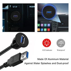 USB 3.0 Male to Female Port Circular Flush Panel Mount Extension Cable forCar Truck Boat Motorcycle Dashboard 1M waterproof wire