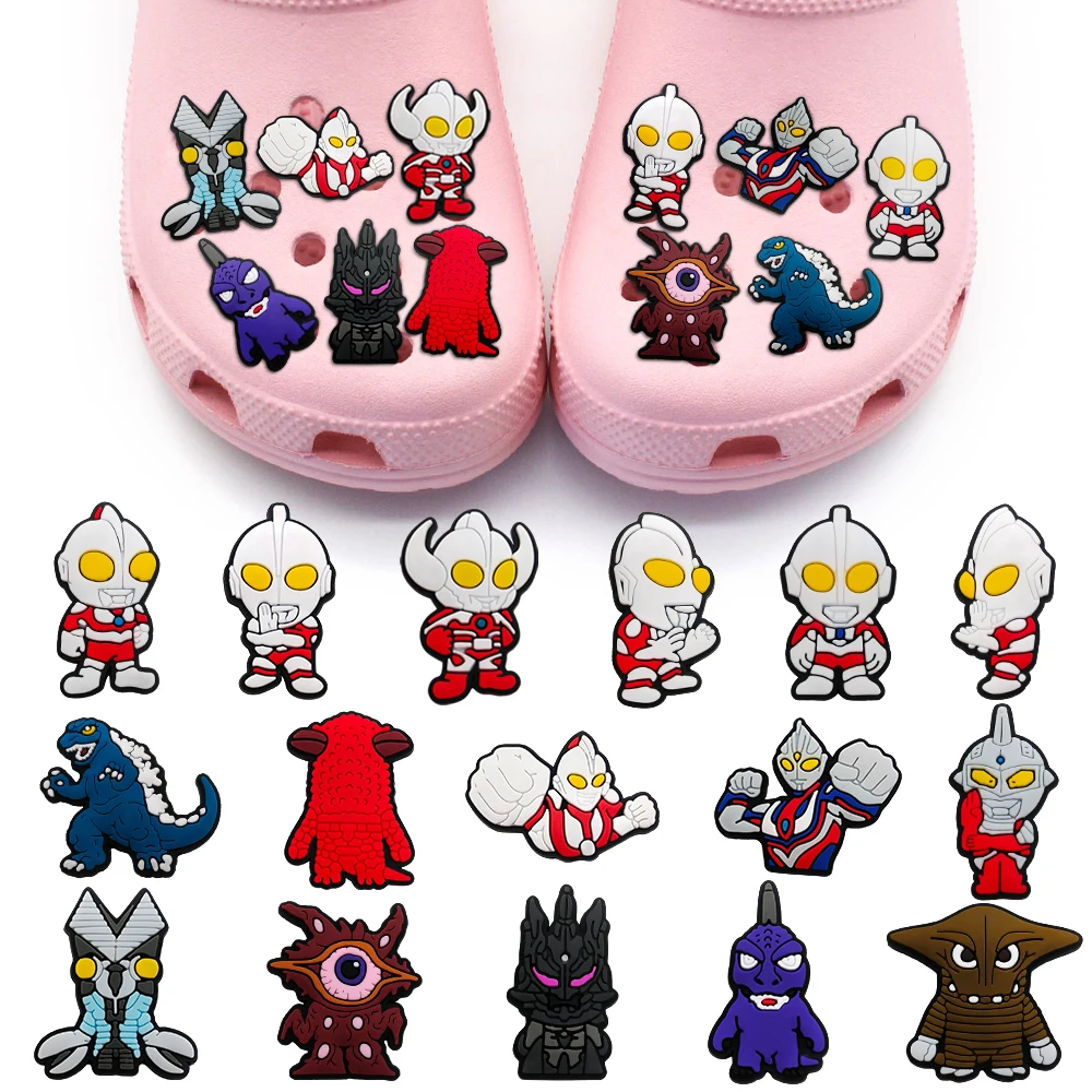 

Funny 1PCS Hot Cartoon Shoe Charms Japanese Hero PVC Monsters Accessories DIY Sandal Pins Decorate Boys kids Birthday Party Gift