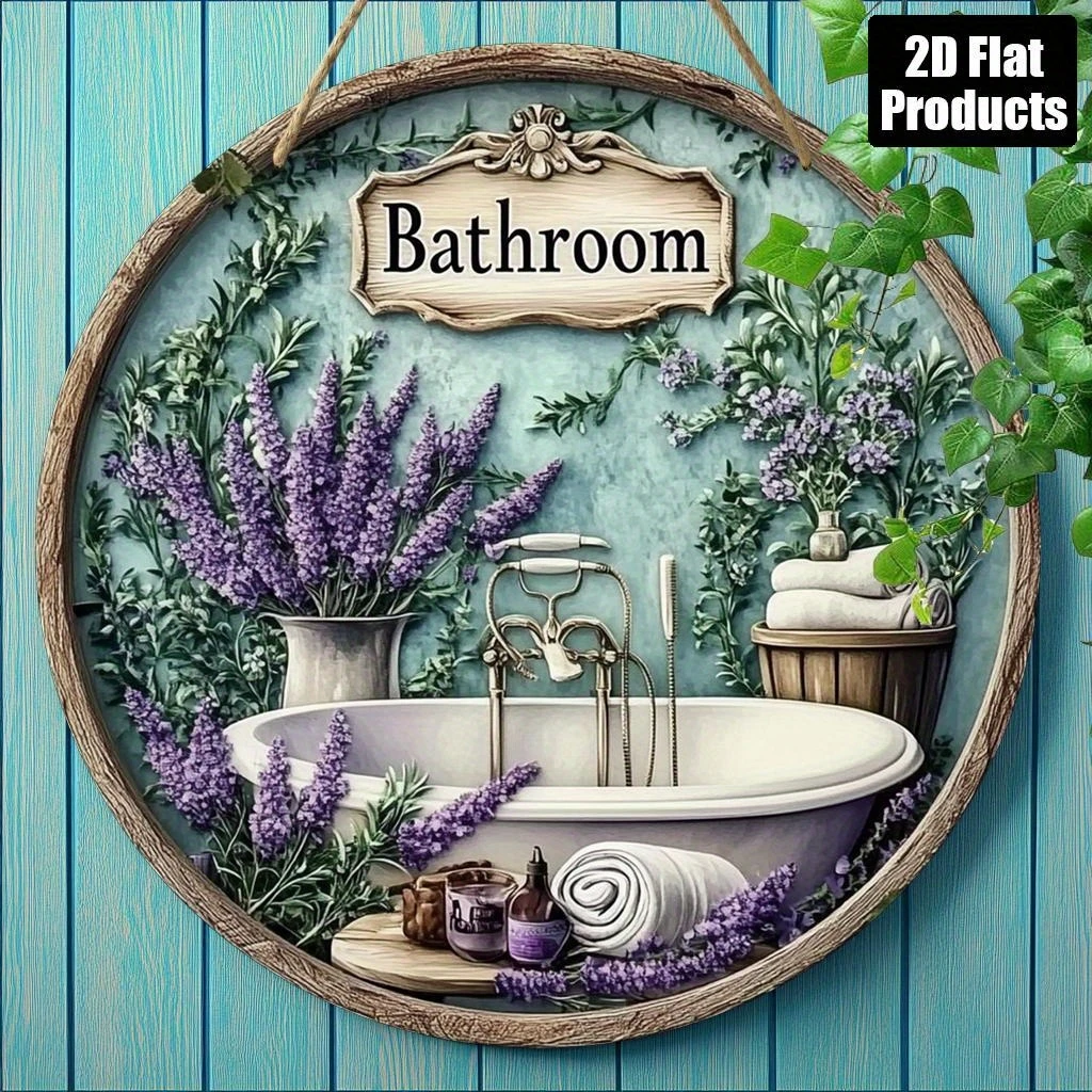 2d 8in lavanda banheiro tema disco circular de madeira placa porta artística casa dormitório grupo sala estar decoração pendurado sinal
