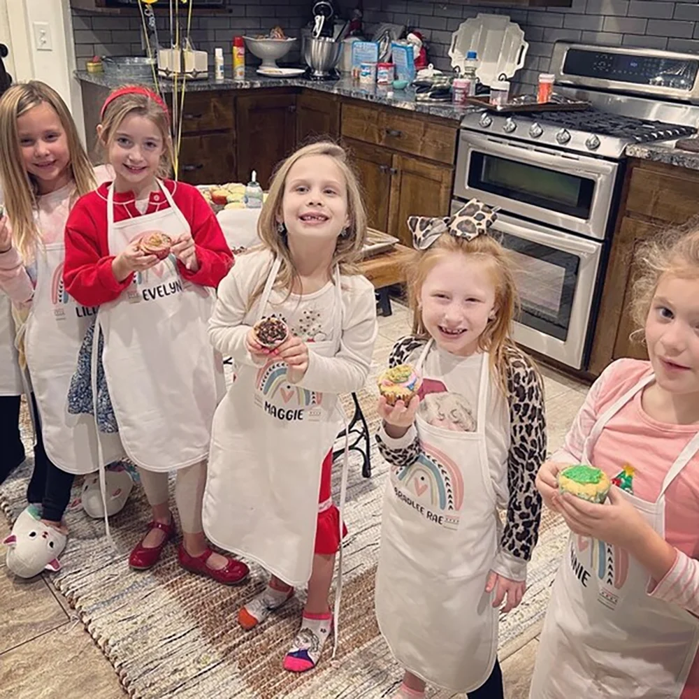 Personalized Rainbow Apron for Toddler Girls Kids Painting Baking Cooking Birthday Gift Kitchen Decor Chefs Supplies Accessories - view 5