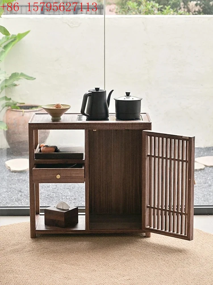 

New Chinese-style solid wood dining side cabinet, black walnut color tea side table, modern simple locker9344