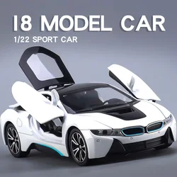 1:22 i8 Sports Car Alloy Diecast Model Car Vehicle Collection Simulation Sound & Light Toys Car Children Birthday Day Gifts