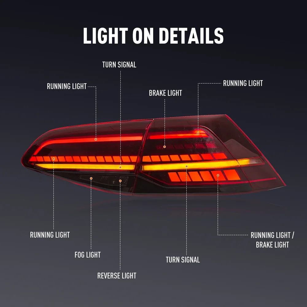 زوج من أضواء خلفية LED لشركة فولكس فاجن جولف 7 2016-2022 DRL عكس الفرامل تحول إشارة التوصيل والتشغيل مجموعة مصابيح الذيل الخلفي للسيارة #3