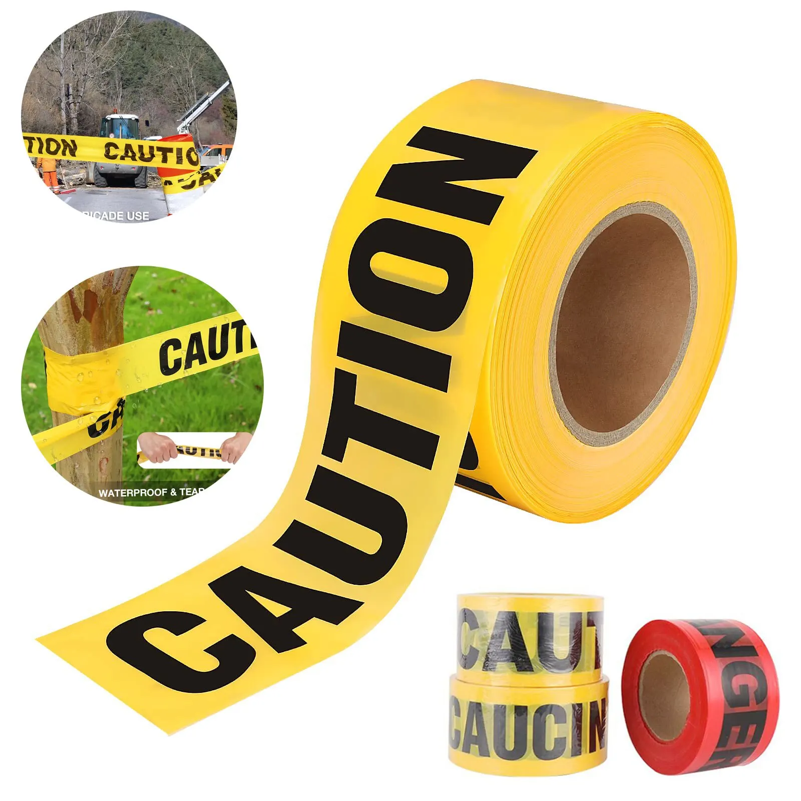 Premium Yellow Caution Tape, Bright Yellow W, Wide for Maximum Readability, Strongest & Thickest Tape for Danger/Hazardous Areas