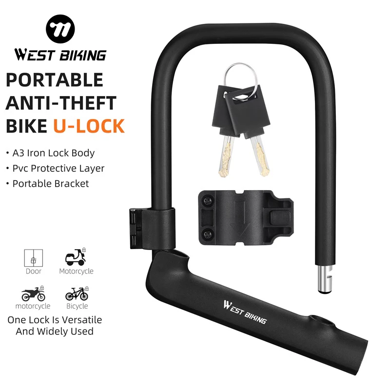 

WEST BIKING Bicycle U-lock Durable Anti-theft Lock Safety Motorized Scooter Mtb Road Bike Zinc Alloy Lock Motorcycle Bike Parts