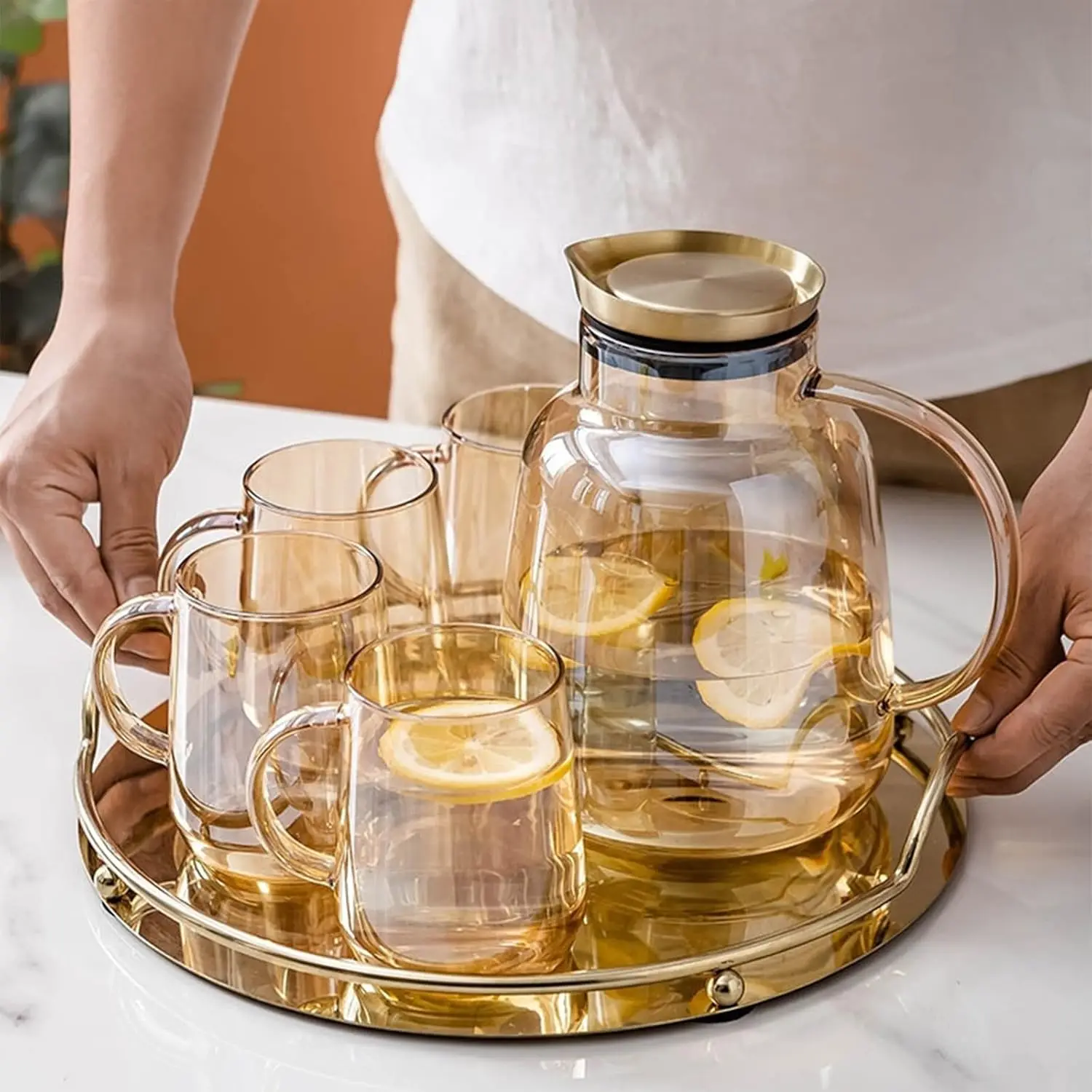 

Water Kettle Set Teapot Bottle Glass Cup Coffee Mugs Suit Jug With Transparent