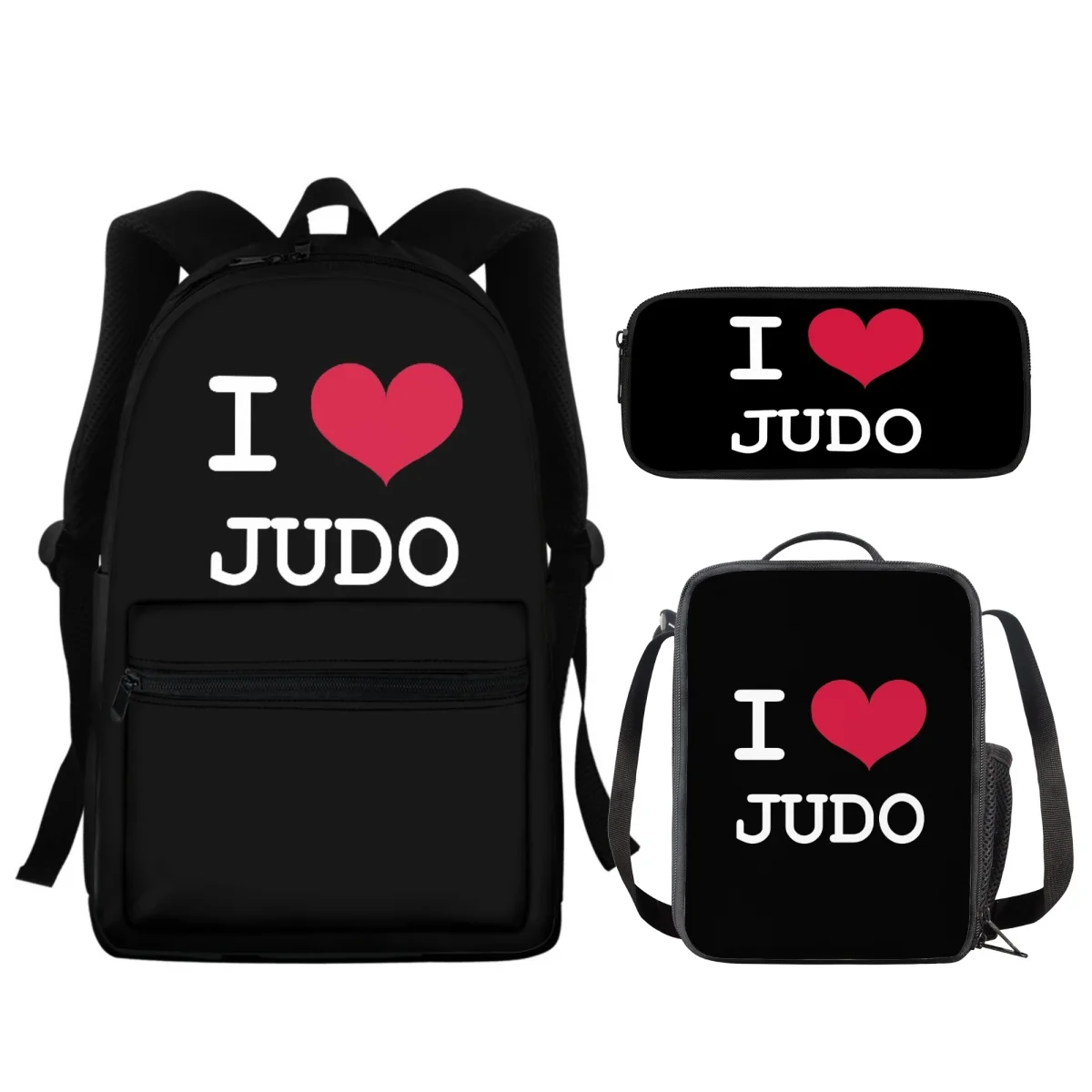 

FORUDESIGNS Judo Boxing Backpacks Students 3Pcs/Set Simple Fashion Pencil Case Picnic Lunch Bags Waterproof Large Schoolbags