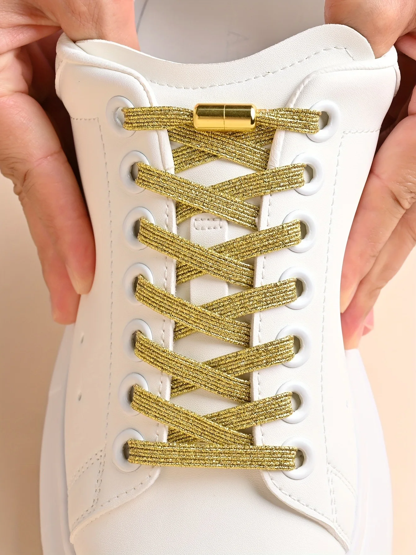 1 Paar Schnürsenkel ohne Schnallen mit bunten Schnallen | Elastische, modische Schnürsenkel mit Gold- und Perlglanz, einfaches Slip-On-Design – Detail 1