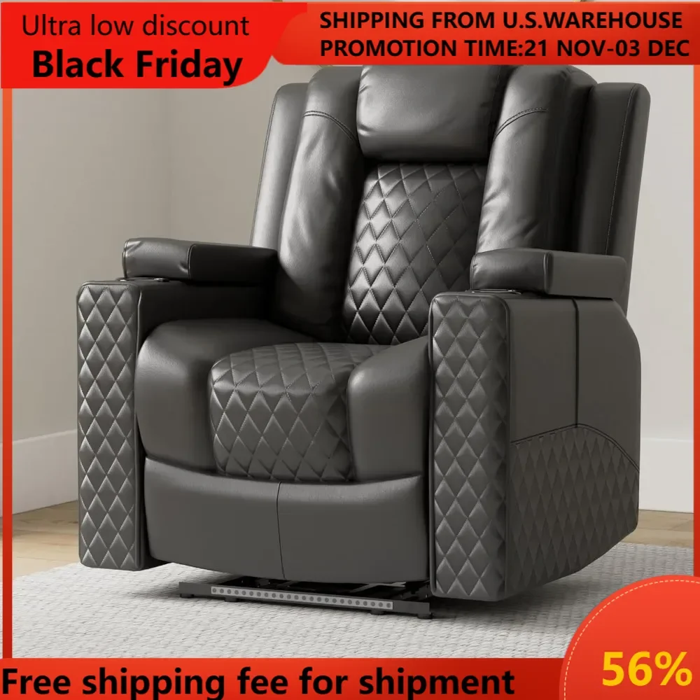 Power Recliner Chair PU Leather Electric Massage Recliner Sofa for Living Room Home Theater Seating with Cup Holders and