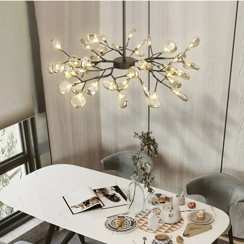 

2024 Modern Firefly LED Chandelier Light Tree Branch Pendant Lamp Decorative Hanging Lamp For Home (Acrylic Lampshde ）