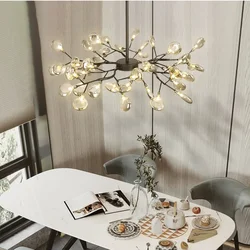 2024 Modern Firefly LED Chandelier Light Tree Branch Pendant Lamp Decorative Hanging Lamp For Home (Acrylic Lampshde ）