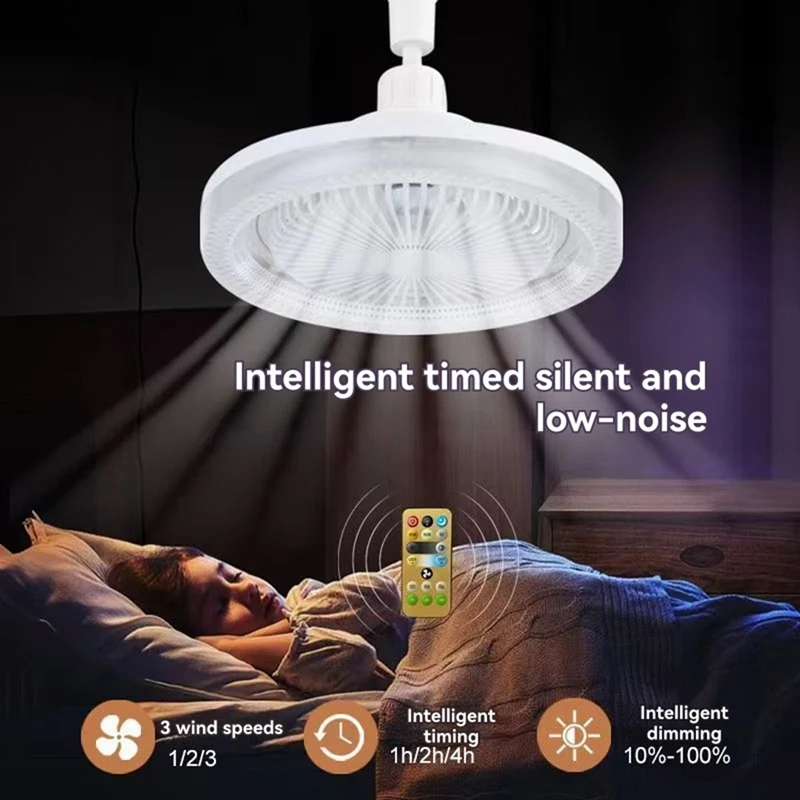 Socket Fan Light for E27,3 Colors Dimmable LED Light Bulb Fan Screw in Ceiling Fan for Bedroom,Crystal Ceiling Fans-A50M