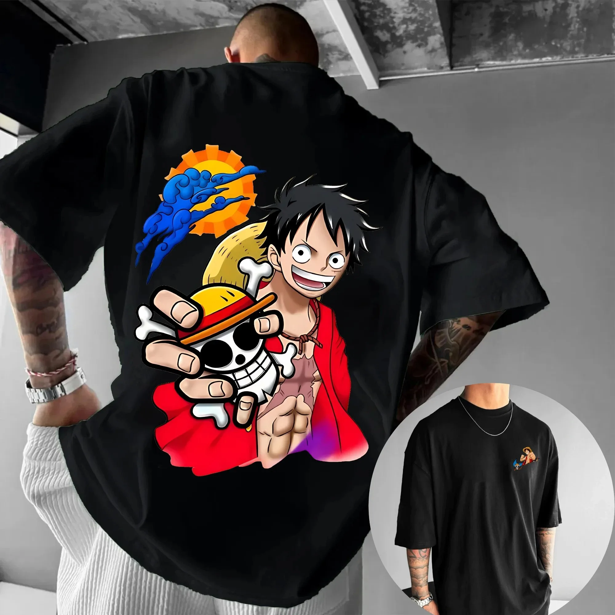 

Цельная футболка Monkey D Luffy с рисунком аниме, футболка большого размера, мужская футболка 2026, летняя модная уличная повседневная уличная одежда Y2K