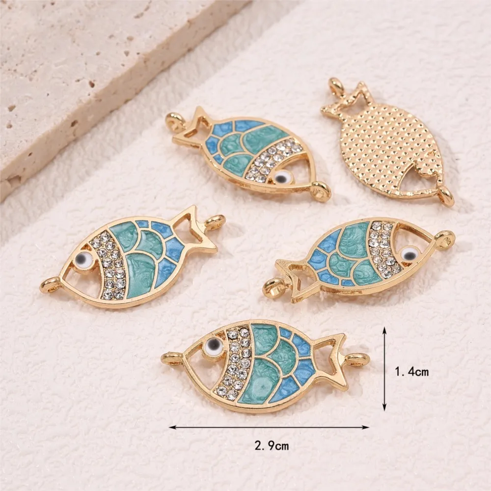 5Pcs Cute Crystal Enamel Fish Charm Pendants For DIY Handmade Necklace Earrings Bracelet  Jewelry Making Accessories Supplies