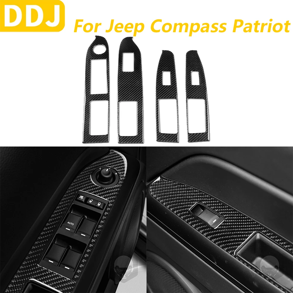 

For Jeep Compass Patriot 2009-2017 Carbon Fiber Door Window Lift Switch Control Panel Cover Trim Set Car Accessories Sticker