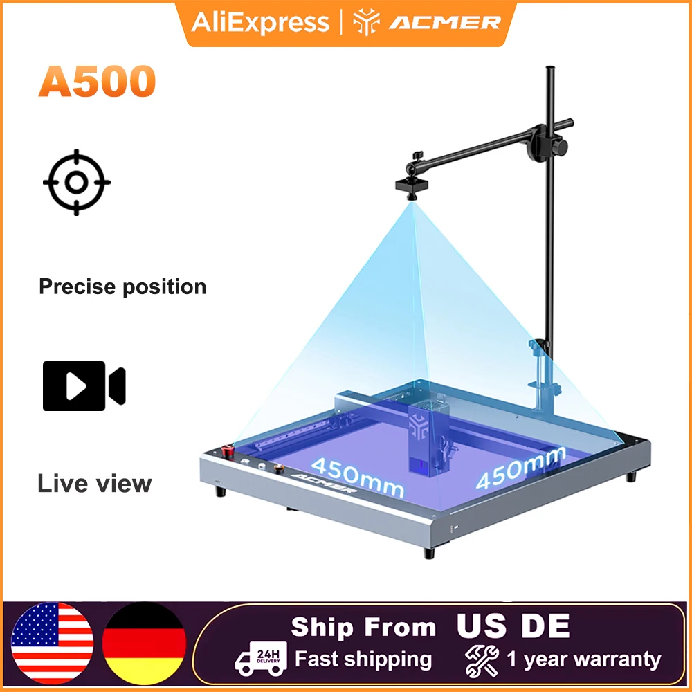 

ACMER A500 Camera Precise Positioning HD Industrial Camera 5MP Pixel 450*450mm Working Area for 95% Frame Laser Engraver