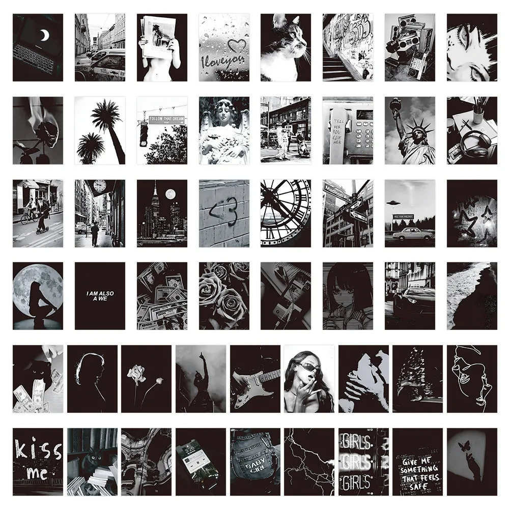 Black & White Aesthetic Wall Collage Kit 50 Sheets Vintage Indie Room Decor Photo Prints Sticker Story Store - view 3