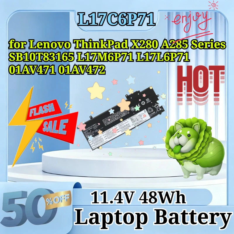 L17C6P71 11.4V 48Wh 01AV470 Laptop Battery for Lenovo ThinkPad X280 A285 Series SB10T83165 L17M6P71 L17L6P71 01AV471 01AV472