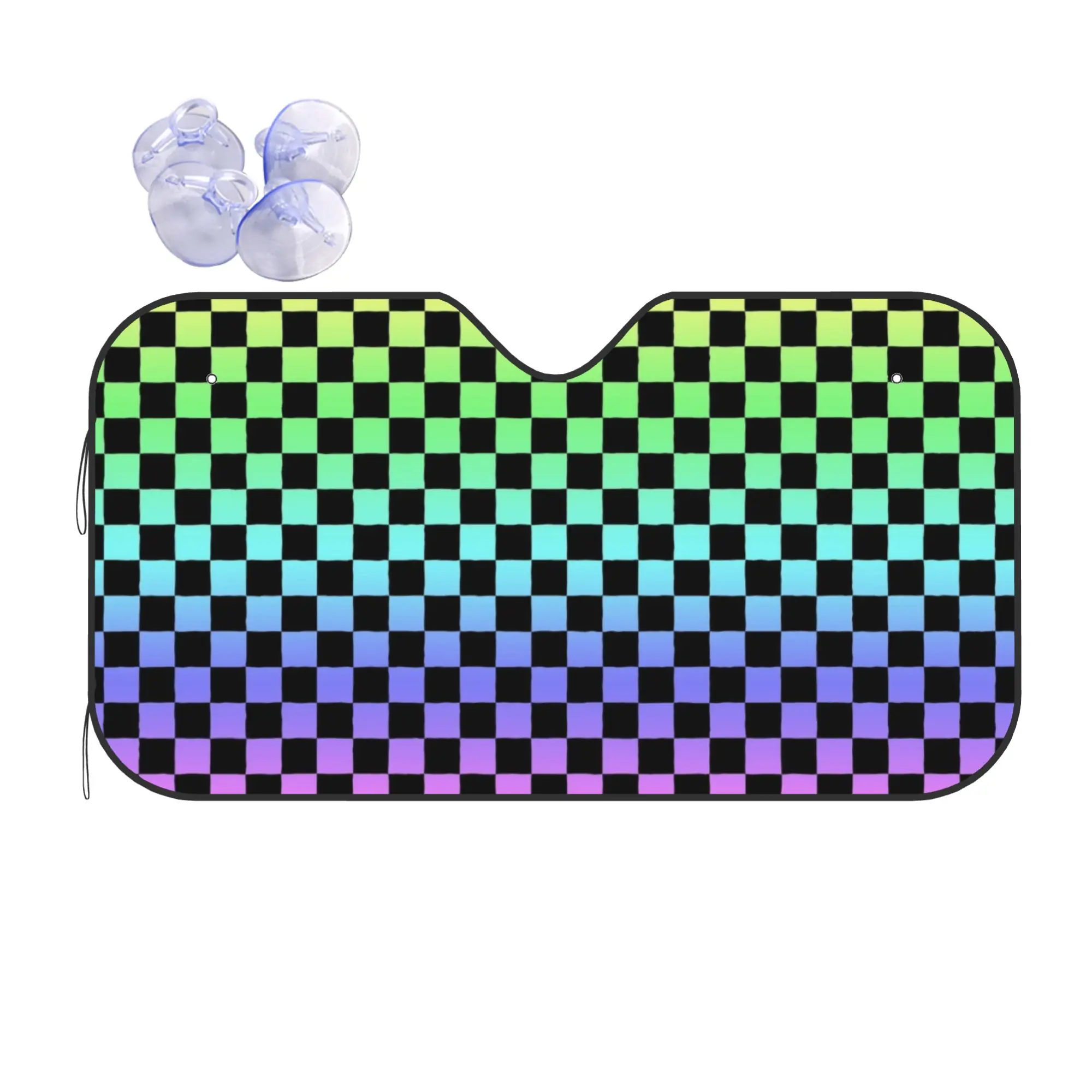 Car Front Windshield Sun Visor Heat Insulation Cover Rainbow Checkers Checkerboard Car Sun Shade  Covers Car Solar Protection