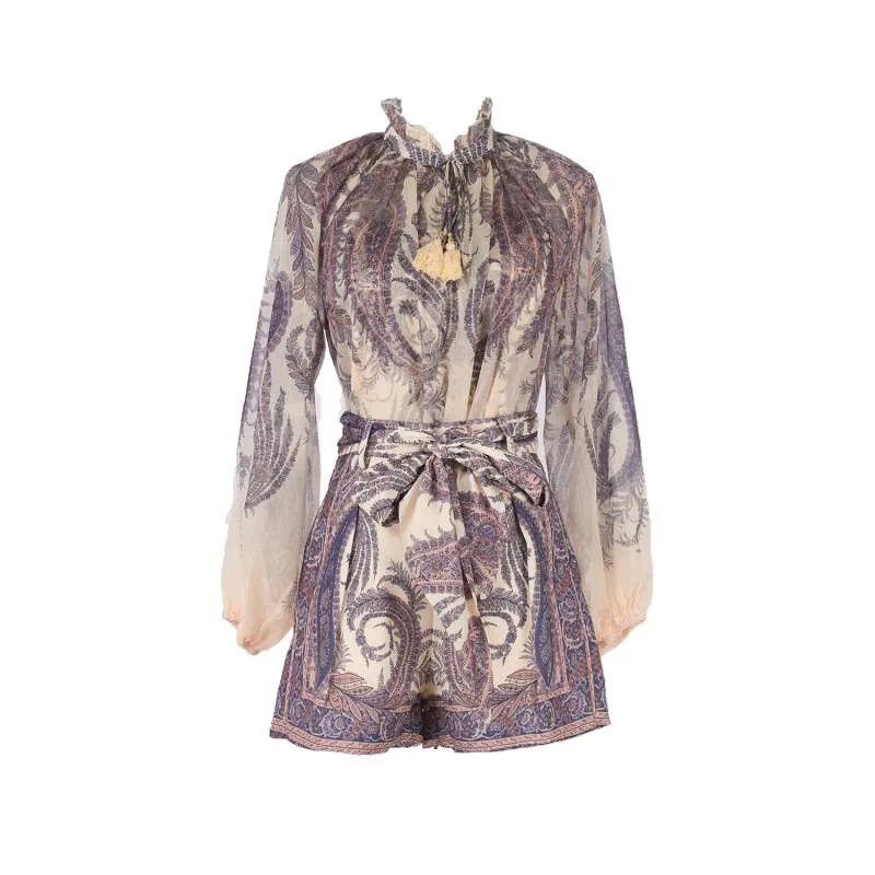 خريف جديد حجم كبير الأرجواني أرجواني بيزلي نمط شقة الجبهة orts الشارع Sle منتصف عالية الخصر المخملية النسيج oulder Baring #5