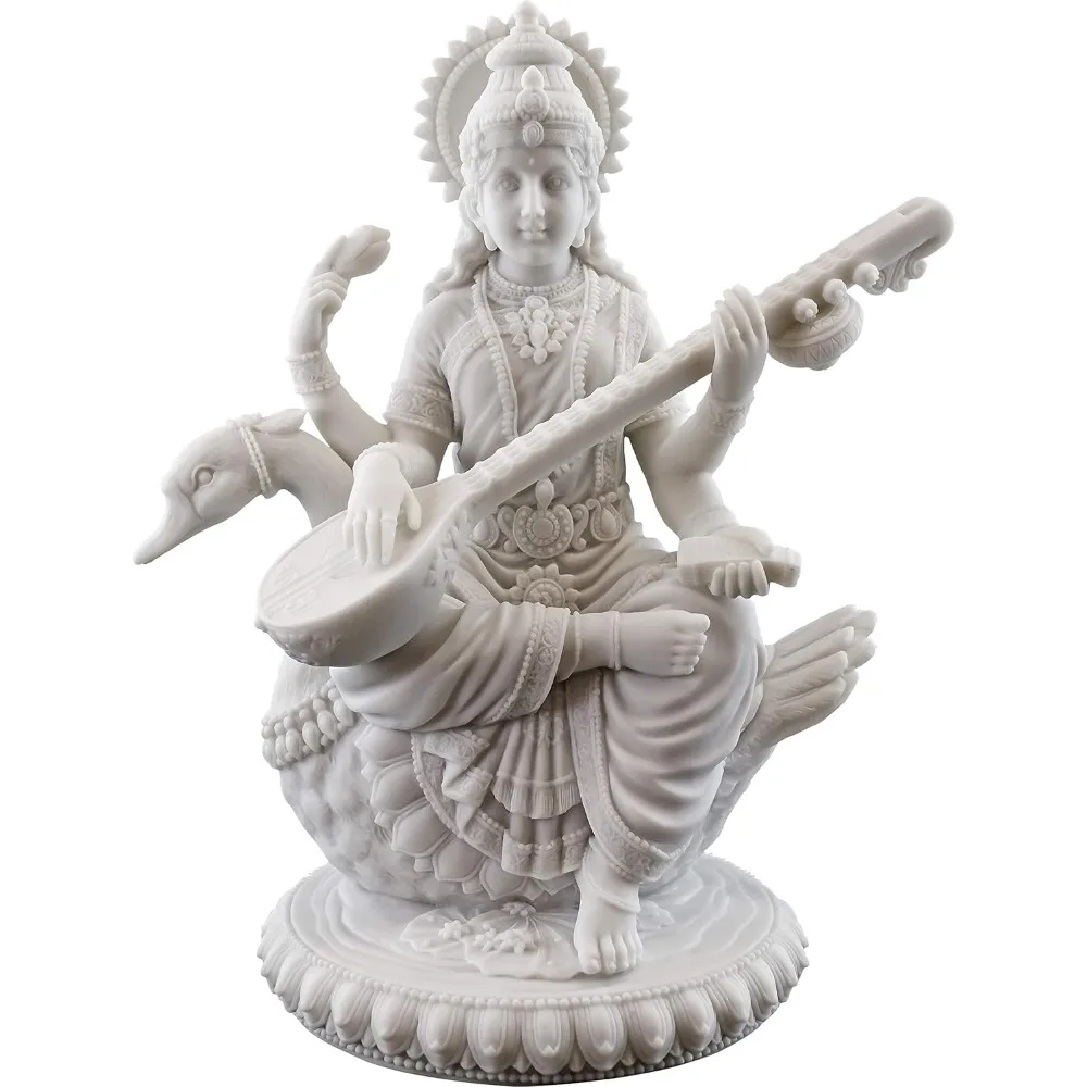 

Top Collection 8 H 7 W Saraswati on Swan Statue in White Marble Finish - Hindu Goddess of Knowledge Sculpture