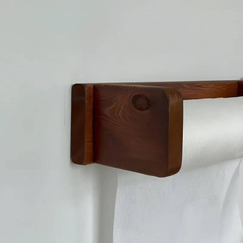 Rural Style Solid Wood Roll Paper Holder Kitchen Tissue Rack Restaurant Creative Decoration Storage and Organization