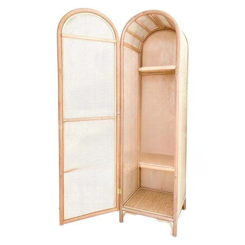 Nordic rattan single wardrobe homestay home small apartment bedroom retro Japanese ins storage cabinet