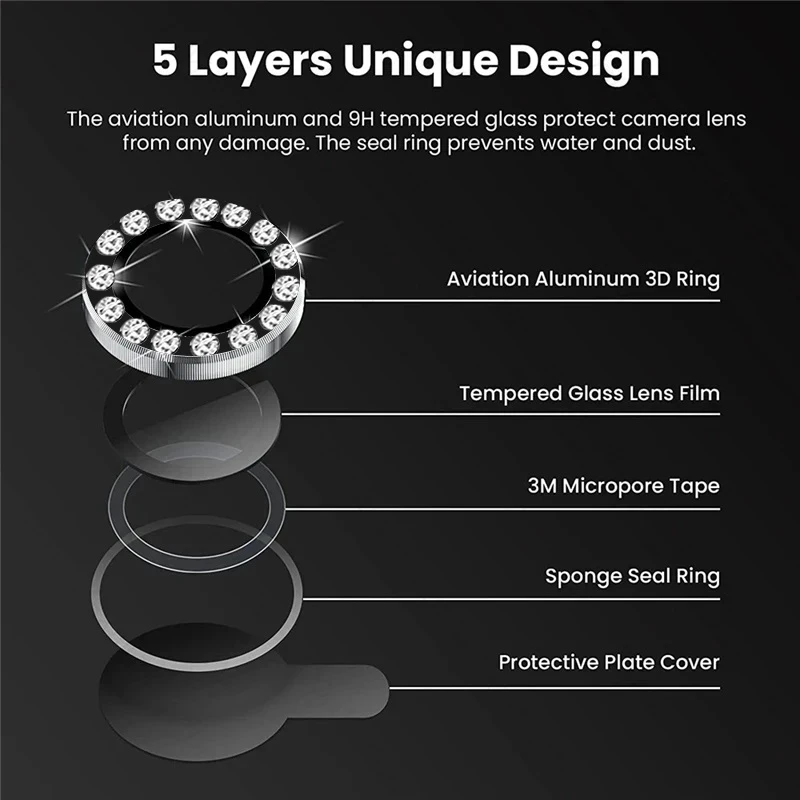 Diamond For Samsung A55 A35 A54 A34 5G A24 A14 4G 9H Tempered Glass Camera Lens Protector Alloy Ring Cover For Galaxy A 54