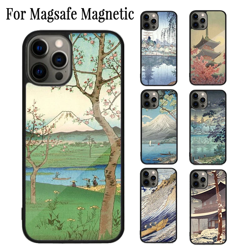 Ukiyo-e Japanese style Art Magnetic Phone Case Coque For iPhone 16 15 14 Plus 13 12 Mini 11 Pro Max Magsafe Wireless Cover