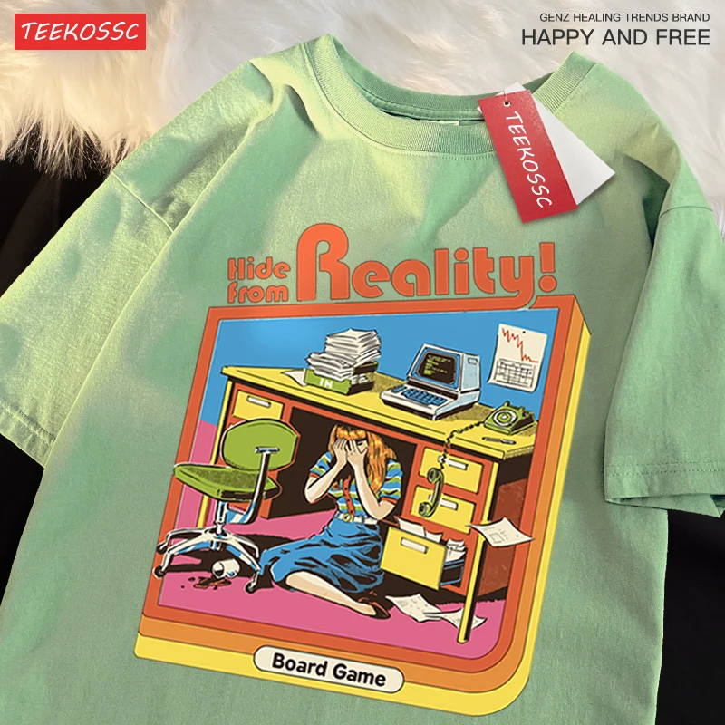 تي شيرت مطبوع للرجال والنساء من ألعاب الواقع ، تي شيرت قطني فضفاض ، كبير الحجم ، ناعم ، كاجوال ، عصري ، زوجين ، صيفي