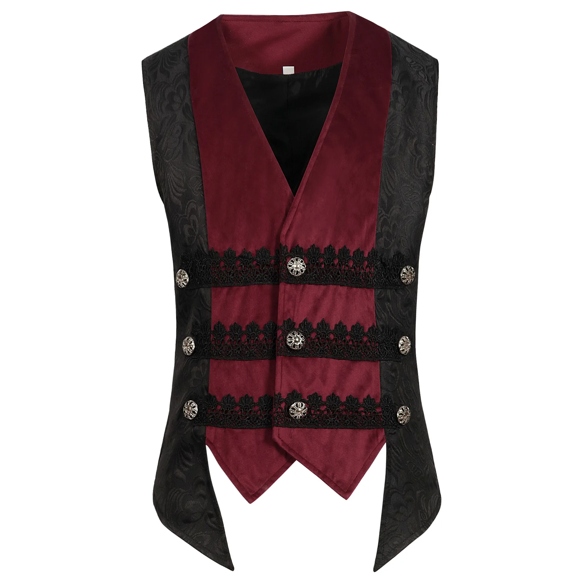 Victoriaanse gotische herenjas Vintage elegant middeleeuws Steampunk patchwork jacquard gilet met enkele rij knopen