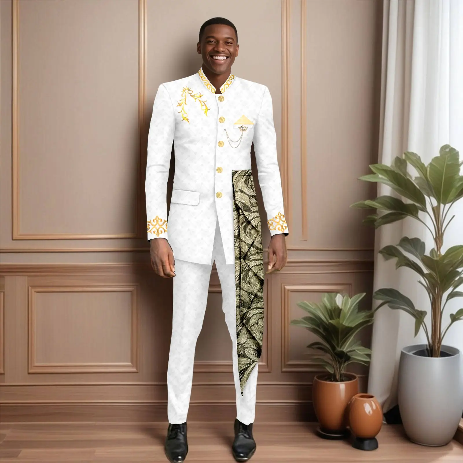 African Men Suits Bazin Clothes New Fashion Elegant Singer Outfits Blazer Pants Wedding Party  African Men 2 Pieces Set 2516045